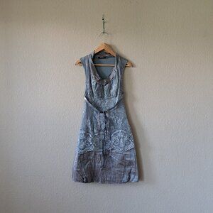 ❤️Siste's Vintage Y2K Chic Blue & Brown Sleeveless Shift Dress Size M/L